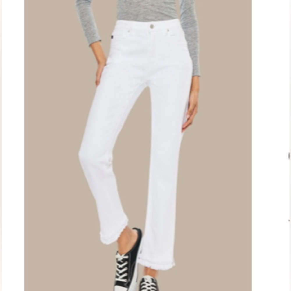 KanCan- White,Women’s High Rise, Frey Hem, Ankle Straight Jean,Size 32